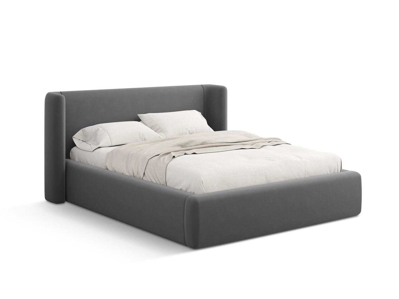 Pat tapitat cu somiera rabatabila si lada depozitare 200x200 cm Windsor & Co Jason catifea gri
