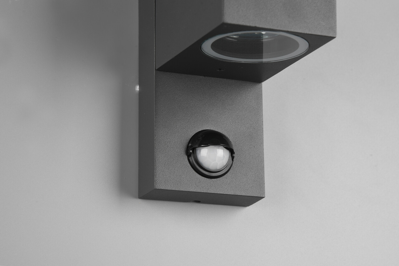 Aplica de perete pentru exterior cu senzor Roya, TRIO, 7x11.6x22 cm, 35W, 2x GU10, aluminiu, antracit