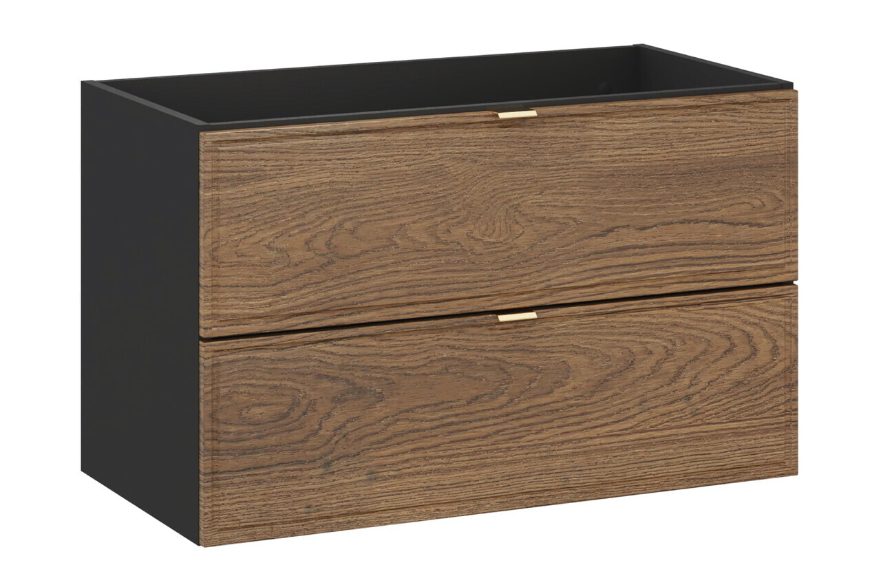 Set mobilier baie Talia Casella 80 cm, dulap inalt si masca cu lavoar, Comad, MDF/PAL, stejar/negru mat - view 8
