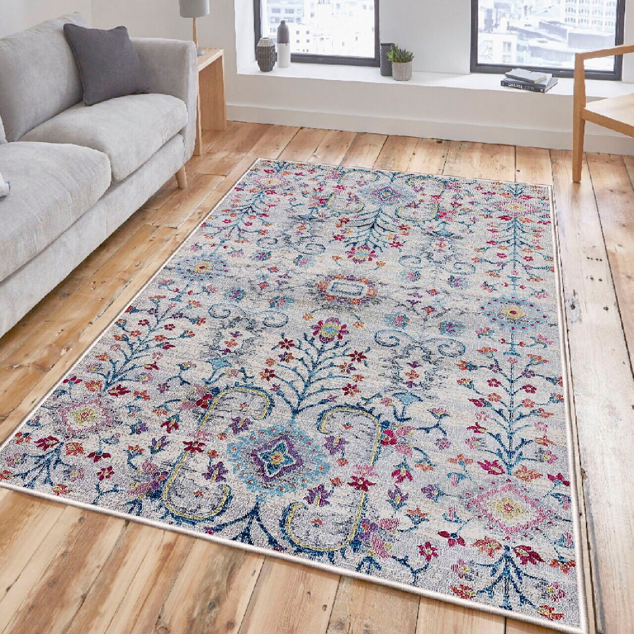 Covor Woosonıl106 80x150 cm Bumbac Albastru / Portocaliu / Roz / Gri