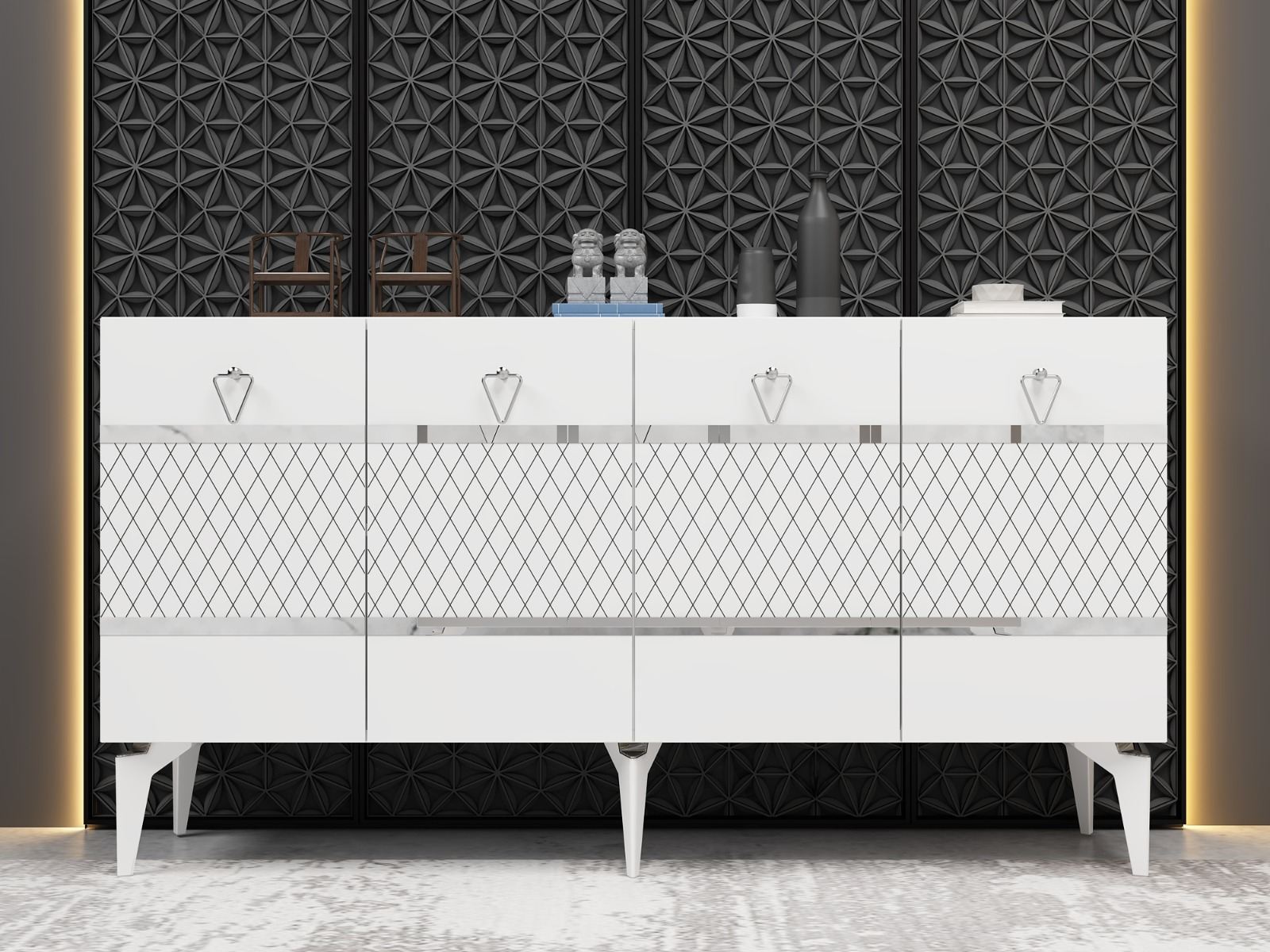 Consola, Hanah Home, Pelin, 150x79x40 cm, PAL , Alb / Argintiu