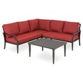 Set mobilier gradina/terasa, 4 piese, Braxton, otel, negru/rosu
