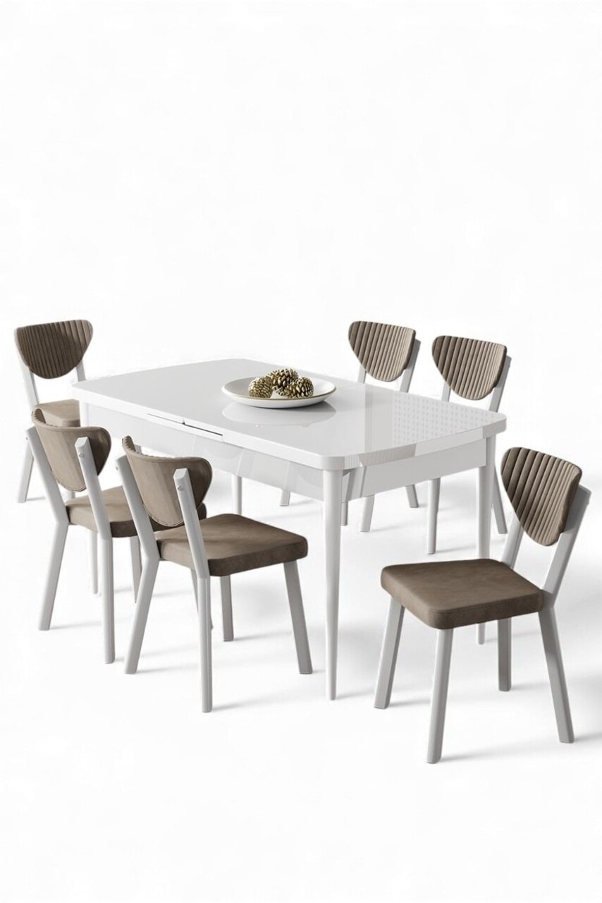 Set masa extensibila si scaune, Hanah Home, Exve, Alb / Cappuccino - view 2