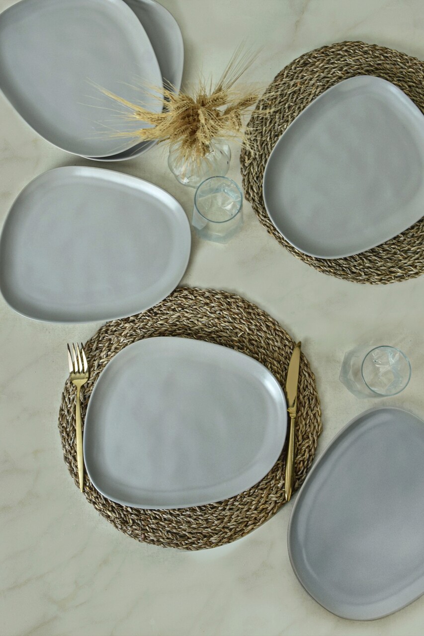Set platouri servire, Keramika, 275KRM2210, Ceramica , Nu absoarbe apa, Gri Mat - 1 | YEO