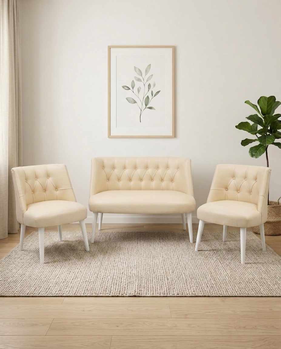 Set fotoliu extensibil și canapea cu 2 locuri (3 piese), Atelier del Sofa, 281ELR1222, Crem