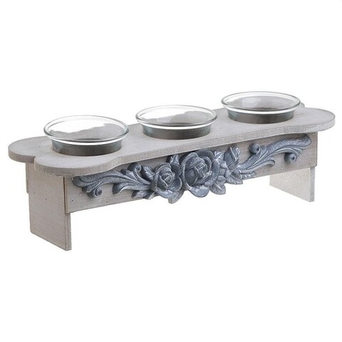 Suport pentru lumanari Seat, InArt, 3 lumanari, 28 cm, lemn de mesteacan/sticla