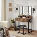 Masa de toaleta cu oglinda si taburet / masuta dressing, Vasagle Industrial, 90x40x141 cm, PAL/oglinda, maro