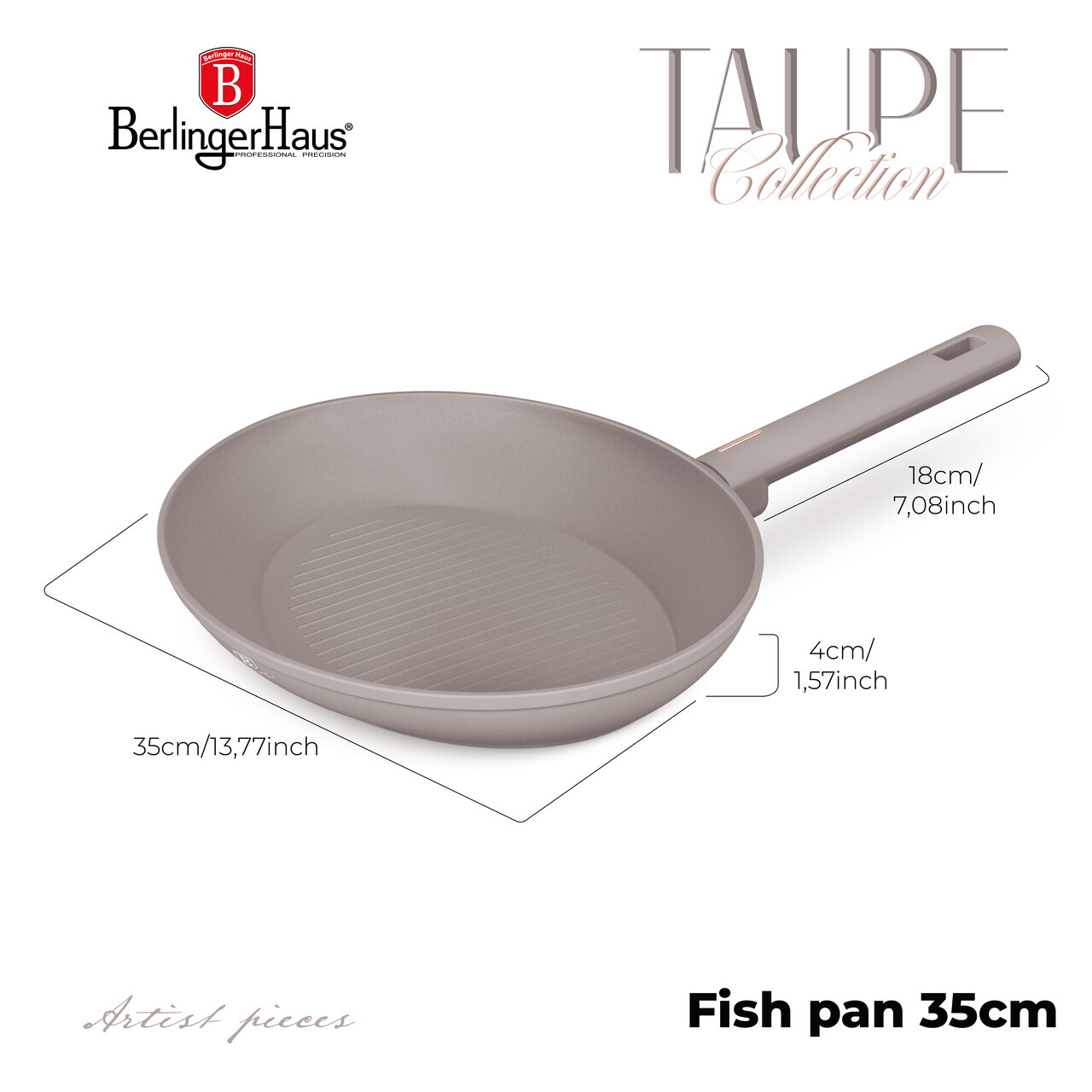 Tigaie pentru peste Berlinger Haus, Taupe, 35 cm, aluminiu forjat, taupe mat - imagine 9