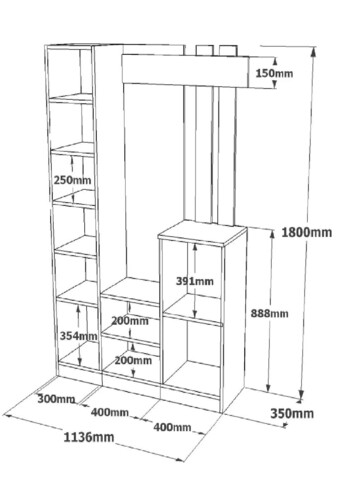 Cuier de perete, Locelso, Dd7-W, 113.6x180x35 cm, PAL, Alb