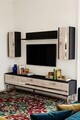 Comoda TV, Hanah Home, Ilay, 180x41x30 cm, Antracit / Travertin / Argint
