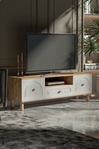 Comoda TV, Hanah Home, Arcera 180, 180x53x41 cm, PAL, Pin Atlantic / Alb