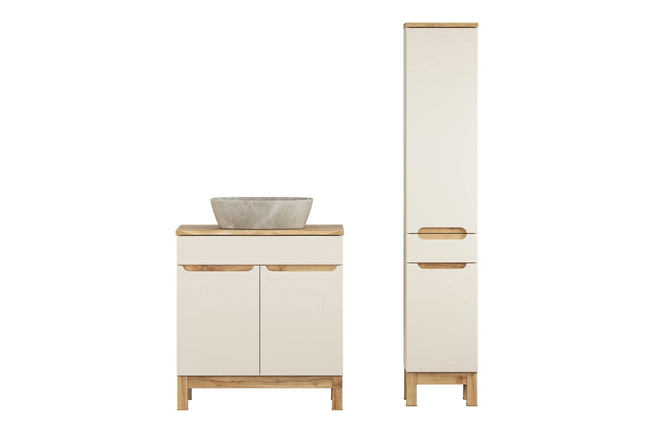 Set mobilier baie Bali Cashmere Wotan 80 cm, dulap inalt si masca cu lavoar, Comad, MDF/PAL, casmir - view 2