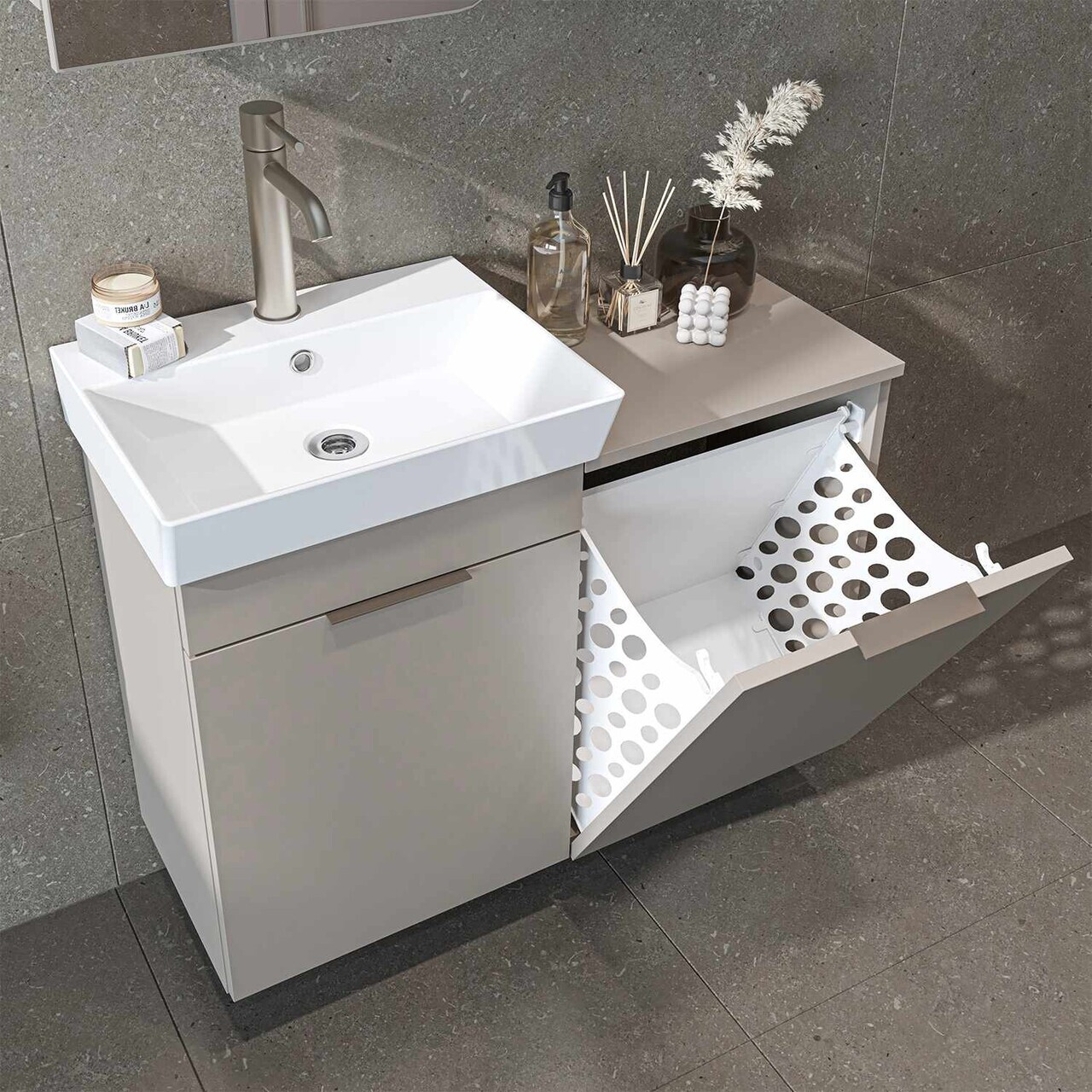 Set Dulap de Baie cu Chiuvetă și Oglindă (2 Piese), Hanah Home, Dubai Sepetli, PAL, Gresie — imaginea 5