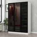 Dulap pentru haine, Minerva, Kale White Black, 135x210x52 cm, PAL, Alb/Negru