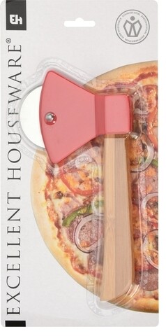 Feliator pentru pizza, 20x10x2 cm, otel inoxidabil, rosu/maro
