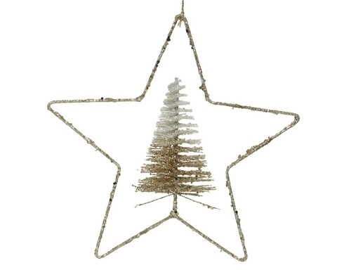 Decoratiune Star w tree, Decoris, 30×6 cm, metal, sampanie/auriu