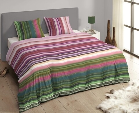 Lenjerie de pat pentru doua persoane Descanso Ryanna, 100% bumbac satinat, 3 piese, multicolora