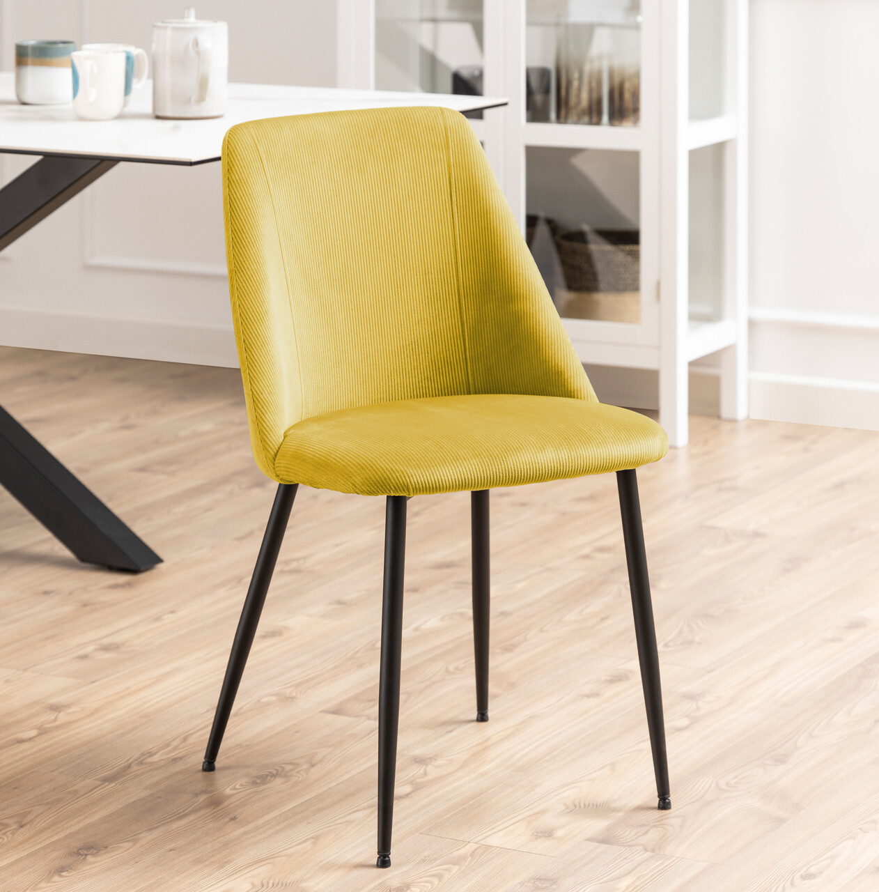 Scaun Ines, Actona, 49.2x57.5x84 cm, tesatura corduroy/otel, curry - view 6