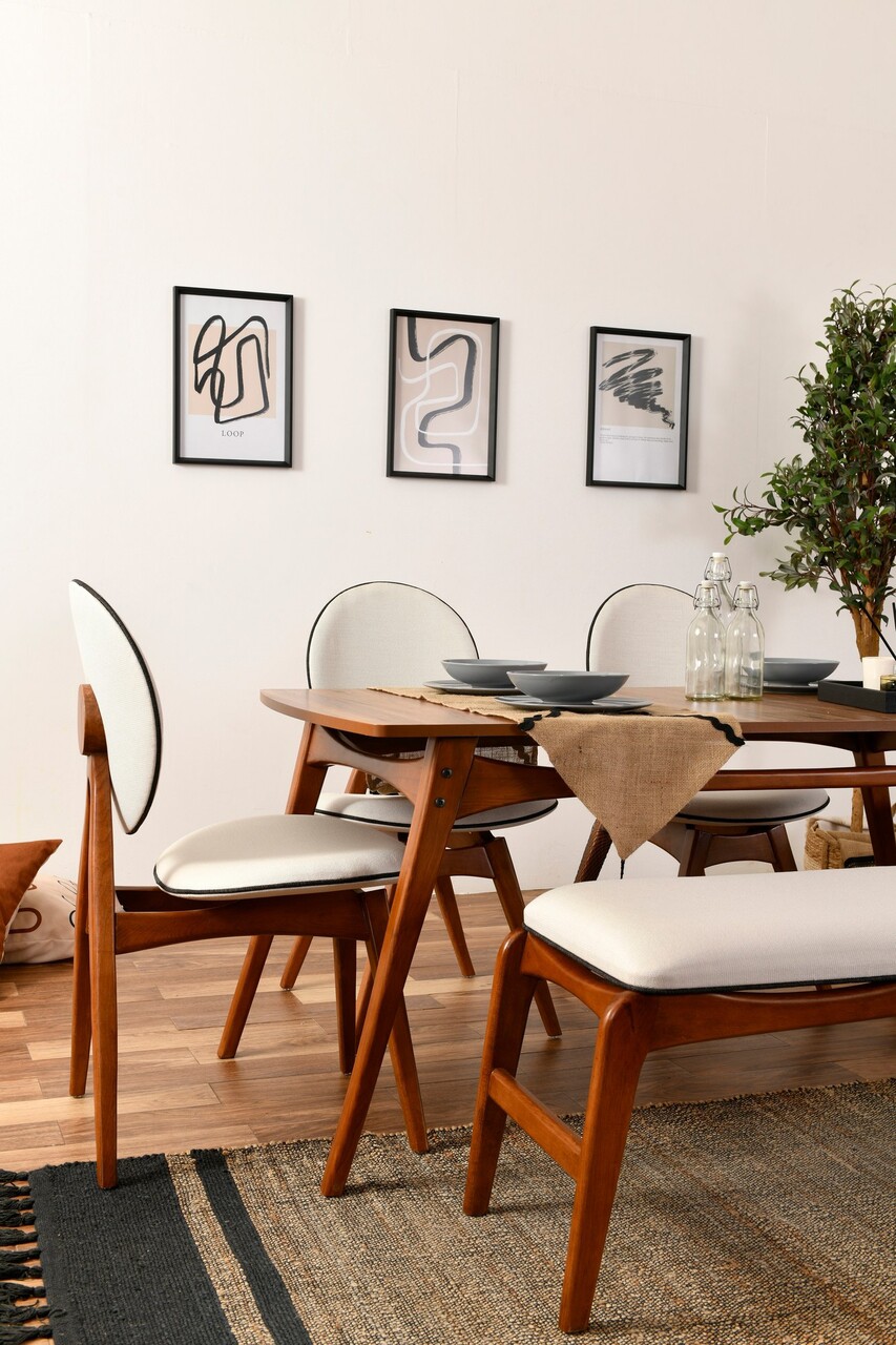 Set Masa si Scaune, Vow Chair, Touch (4S-1B), Lemn de carpen, Maro/Crem - 2 | YEO