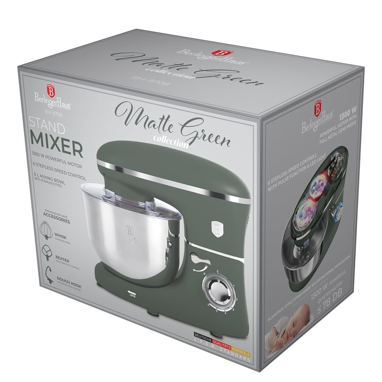 Robot de bucatarie Berlinger Haus, Matte Green, 1300W, inox/plastic, verde mat/argintiu - imagine 7