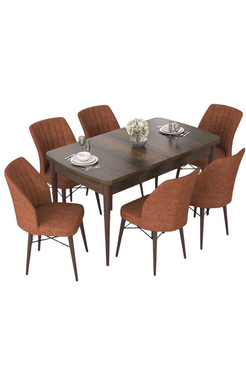 Set masa extensibila si scaune, Hanah Home, Nef, Baroc / Roșu-țiglă - view 2