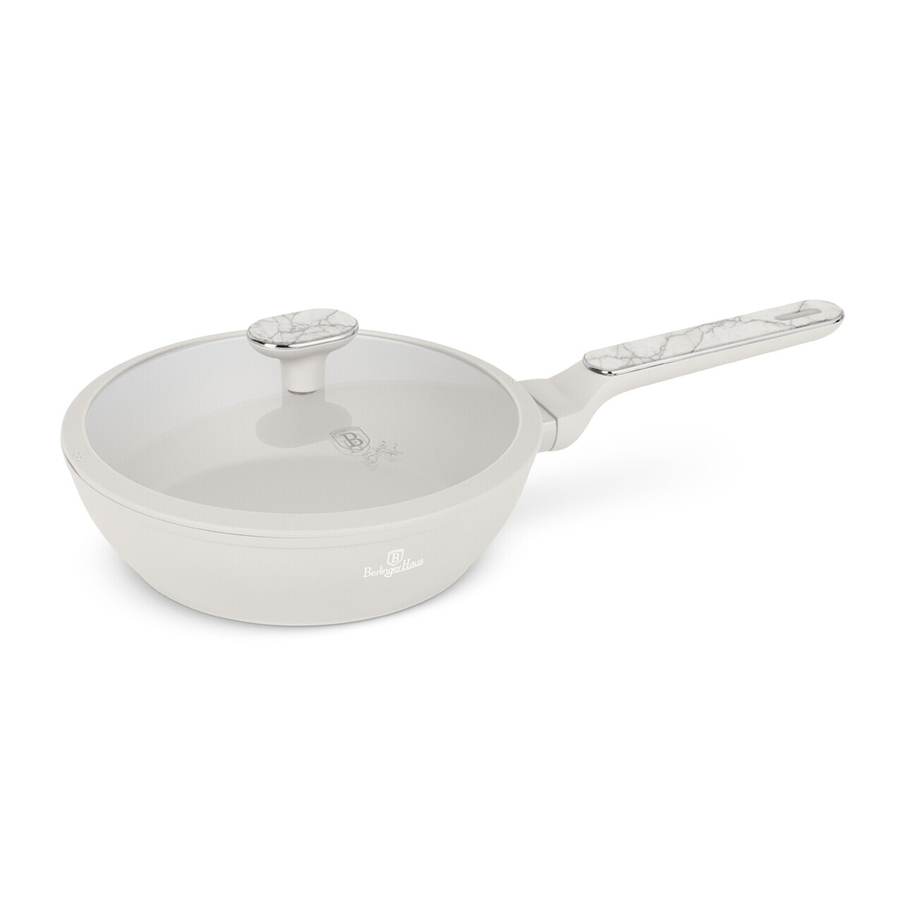 Tigaie adanca cu capac Berlinger Haus, Sahara Marble, 24 cm, 2.3 L, aluminiu forjat, crem mat/marmura - imagine 3
