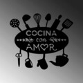 Decoratiune de perete, Cocina Con Amor, Metal, 49 x 1,5 x 43 cm, Negru