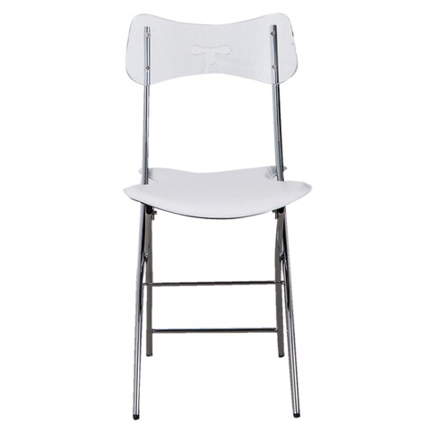 Scaun pliabil, fun, l.40 l.41 h.86, metal/piele ecologica, alb/crom