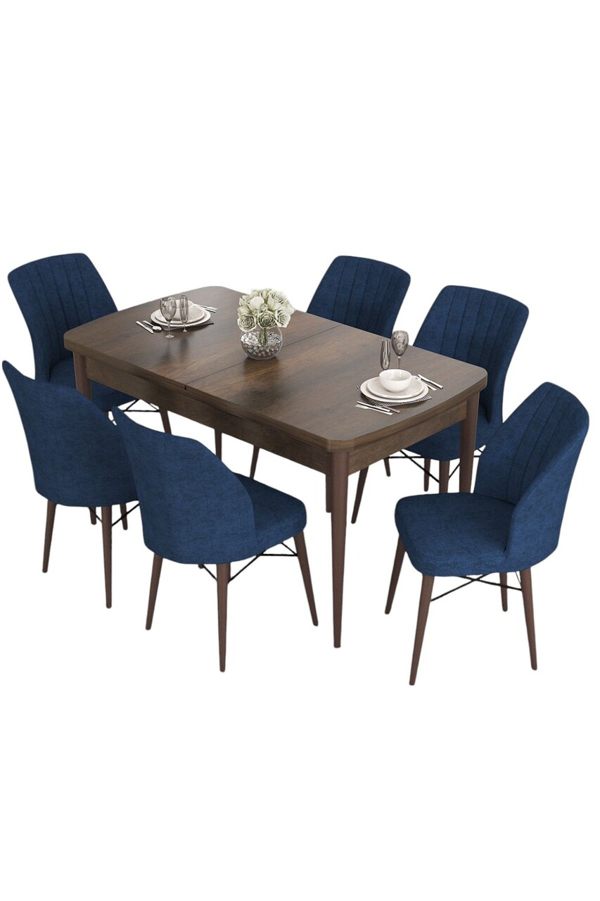 Set masa extensibila si scaune, Hanah Home, Eva, Baroc / Albastru marin - view 2