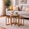 Set masute 3 piese, Hanah Home, Milas 3, LEMN MASIV DE STEJAR, Stejar