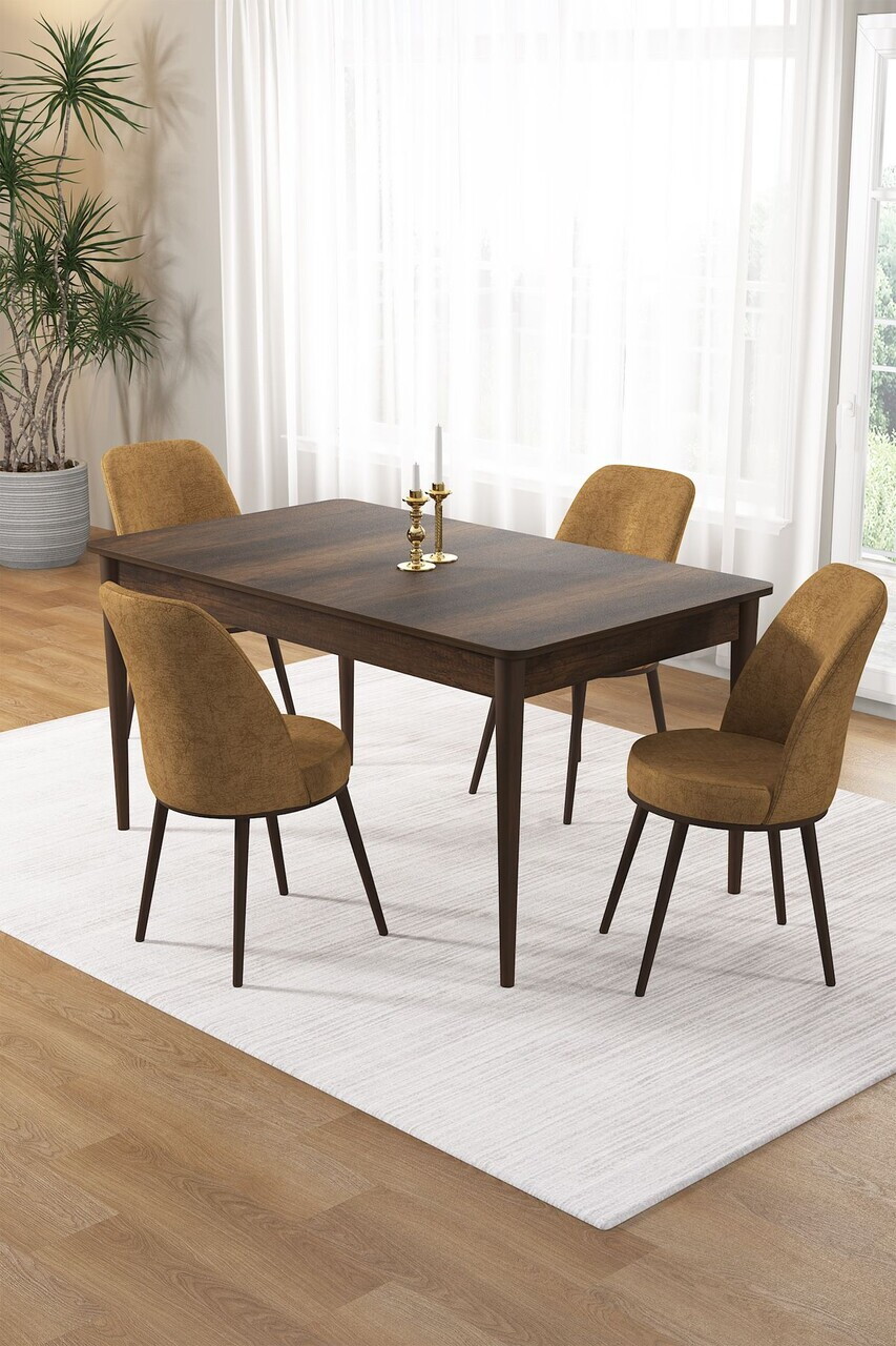 Set masa si scaune (5 piese), Hanah Home, Pir, Model baroc din lemn / Cappuccino
