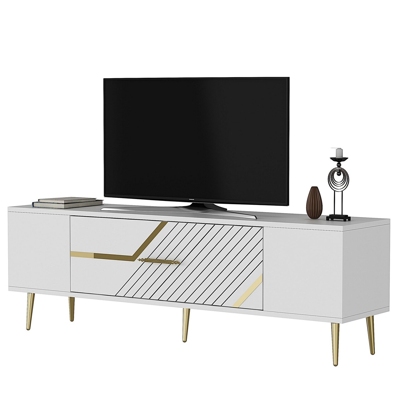 Comoda TV, Olivia, Dekolp5, Alb/Auriu - 3 | YEO