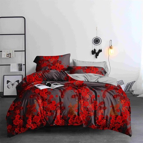 Lenjerie de pat dubla, king size, 4 piese, bs011, policoton, multicolor