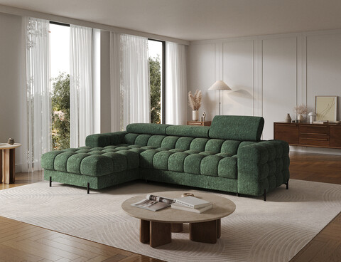 Coltar extensibil dreapta 3 locuri ELTAP, LT-35AMO, Felro, 285x181x93 cm, lemn/poliester, verde inchis