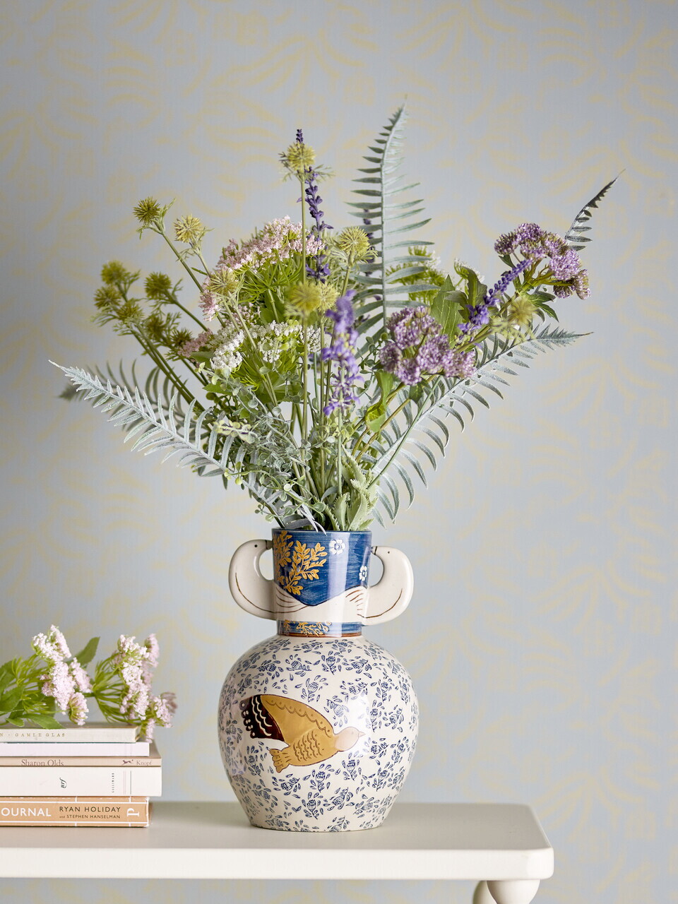 Vaza decorativa, Bloomingville, Hezha, 16.5x23.5 cm, ceramica, albastru - imagine 4