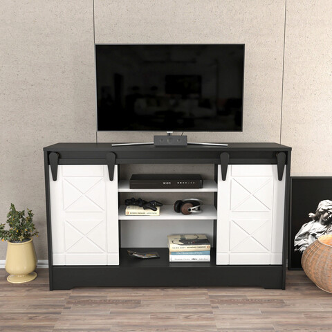 Comoda TV, Retricy, Nisay, 140x35x85 cm, PAL, Gri închis/Alb mezoni.ro