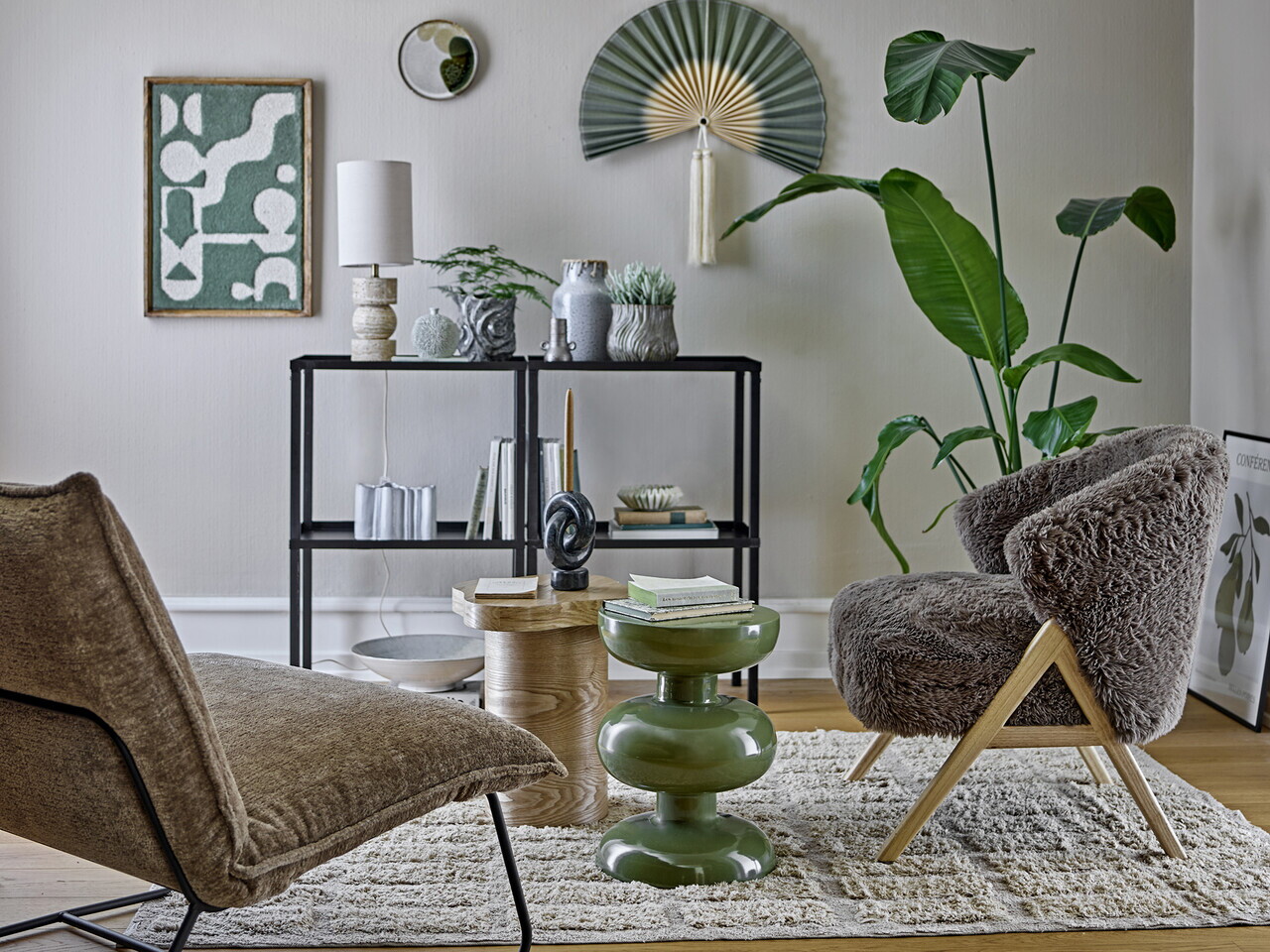 Decoratiune de perete, Bloomingville, Longton, 45x65 cm, lana/lemn de mango, verde - imagine 2