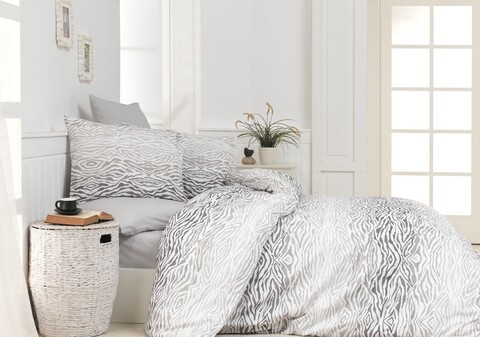 Lenjerie de pat dubla Gravur, Majoli Home Collection, 4 piese, 200x220 cm, 100% bumbac ranforce, maro