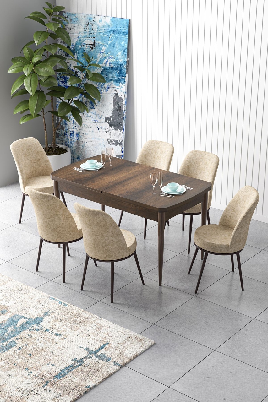 Extendable Dining Table &amp; Chairs Set (7 Pieces), Hanah Home, Zen, Baroc / Crem