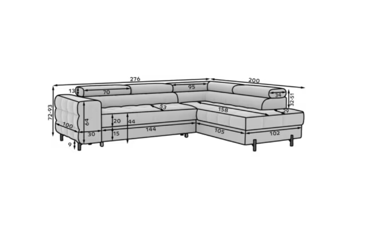 Coltar extensibil dreapta 5 locuri ELTAP, RT-05PA, Ferucce, 276x200x93 cm, lemn/poliester, gri deschis