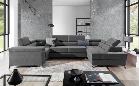 Coltar extensibil dreapta 6 locuri ELTAP, Th-71, Thiago, 342x208x88 cm, lemn/poliester, gri inchis