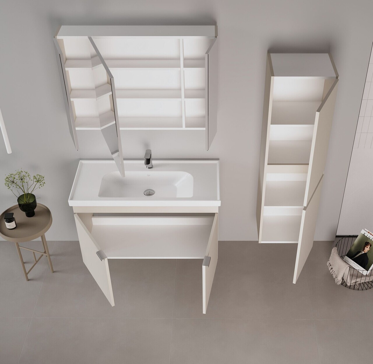 Set Dulap de Baie cu Chiuvetă și Oglindă (2 Piese), Hanah Home, Desna 100, Nisip — imaginea 3