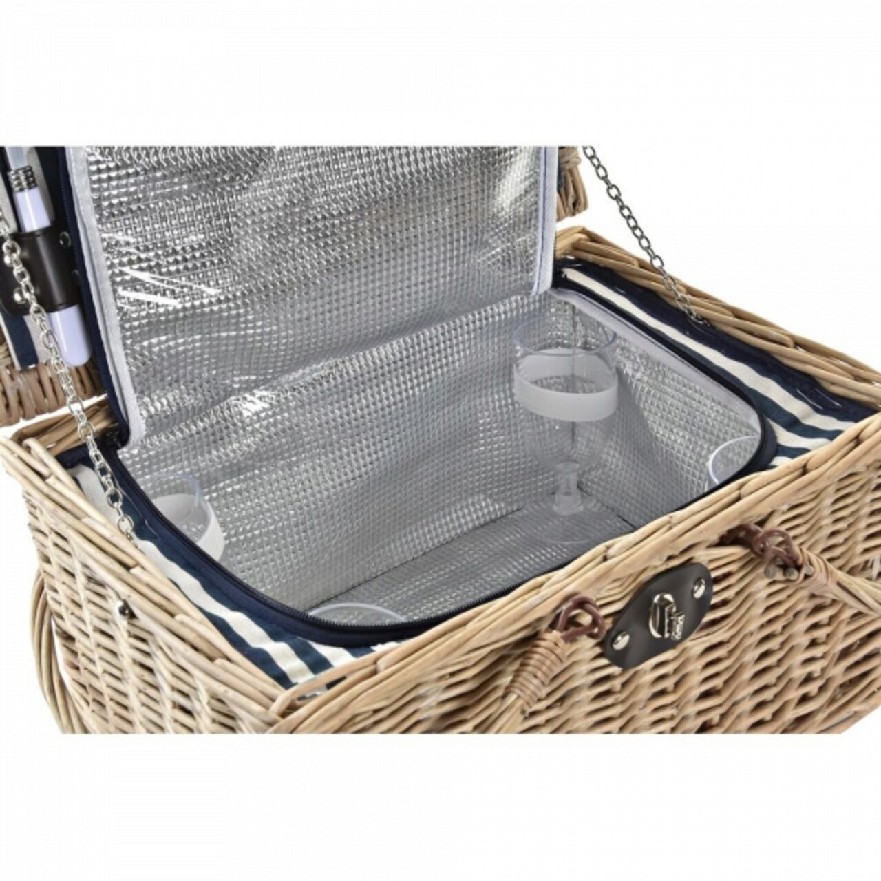 Cos De Picnic Pentru 4 Persoane, DKD Home Decor, 41 X 33 X 23 Cm  , Rachita/inox/poliester, Natural/albastru