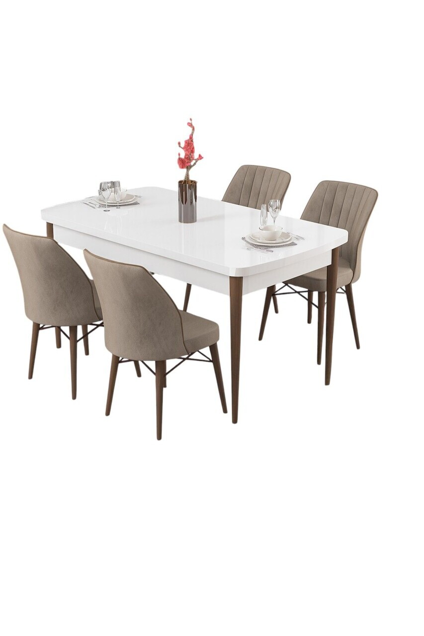 Set masa si scaune (5 piese), Hanah Home, Radde, Alb / Nuc / Cappuccino — imaginea 2