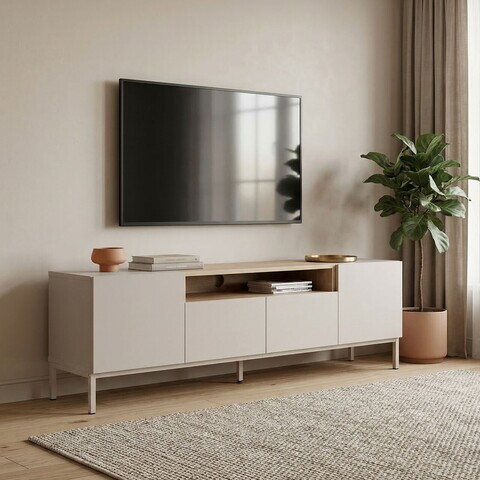 Comoda TV, Nordure, Rivoli, 160x50x35 cm, PAL, Gresie / Stejar Safir