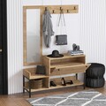Cuier cu oglinda si pantofar Nonso, Elegance, 120x35x148.5 cm, PAL, argintiu/natural
