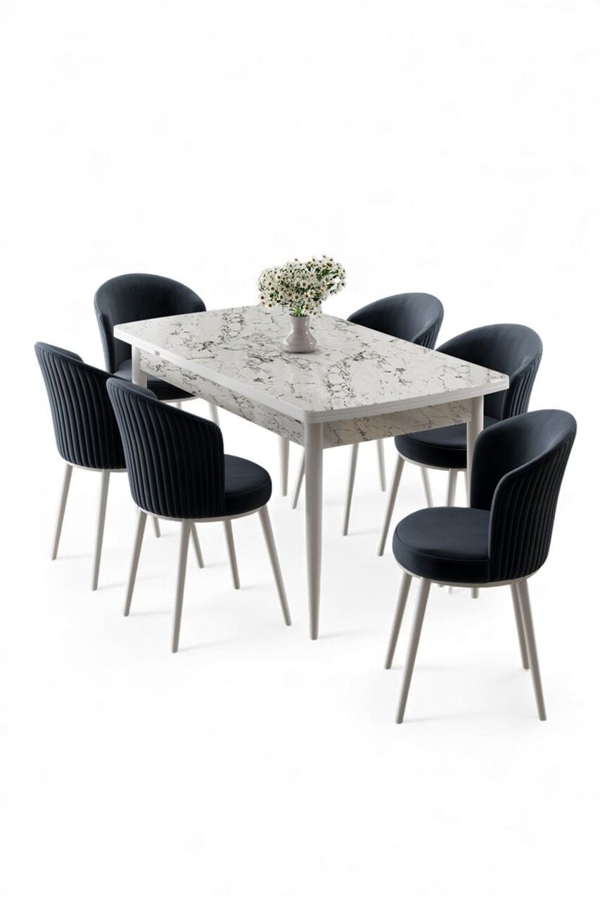 Set masa extensibila si scaune, Hanah Home, Asfel, MARMURĂ ALBĂ / ANTRACIT - view 2