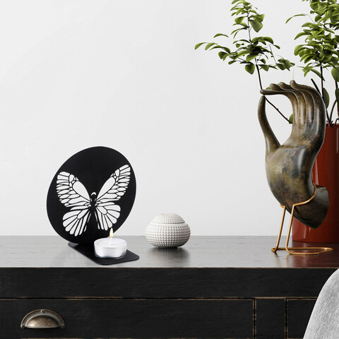 Suport lumanare, butterfly, metal, grosime: 1 mm, negru