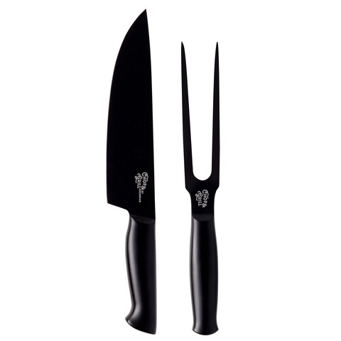 Set cutit + furculita pentru friptura, chop grill, inox, negru