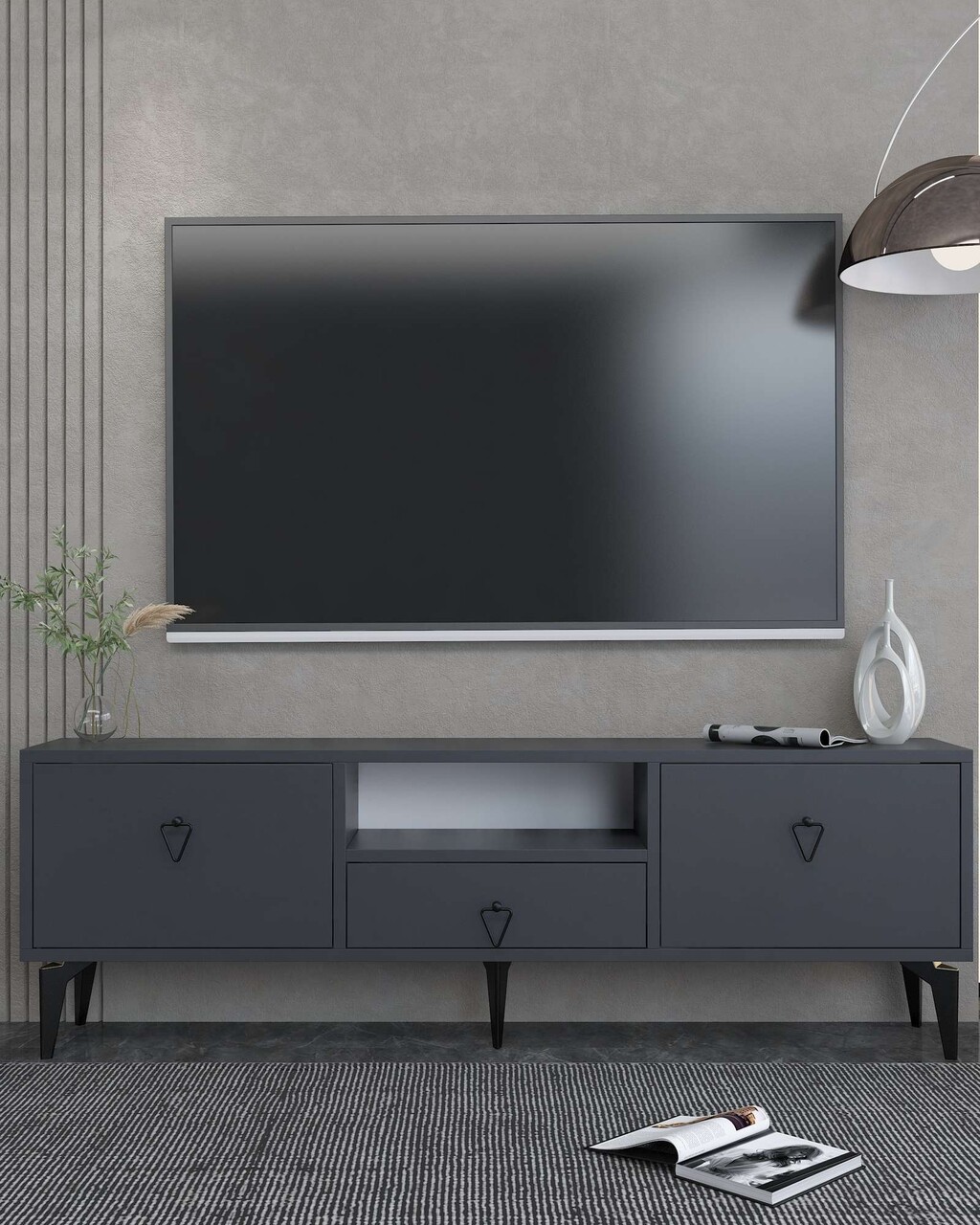 Comoda TV, Hanah Home, 1302-DROP-1, 140x49x30 cm, PAL , Antracit / Negru - view 2